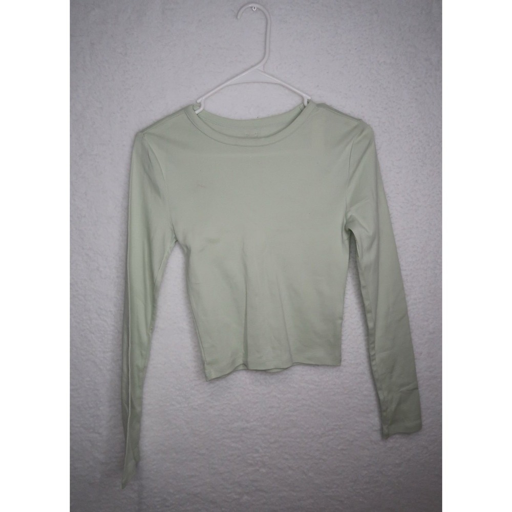 Victoria's Secret PINK‎ Shirt Long Sleeve Mint Green Cropped T-Shirt Cotton Sz S